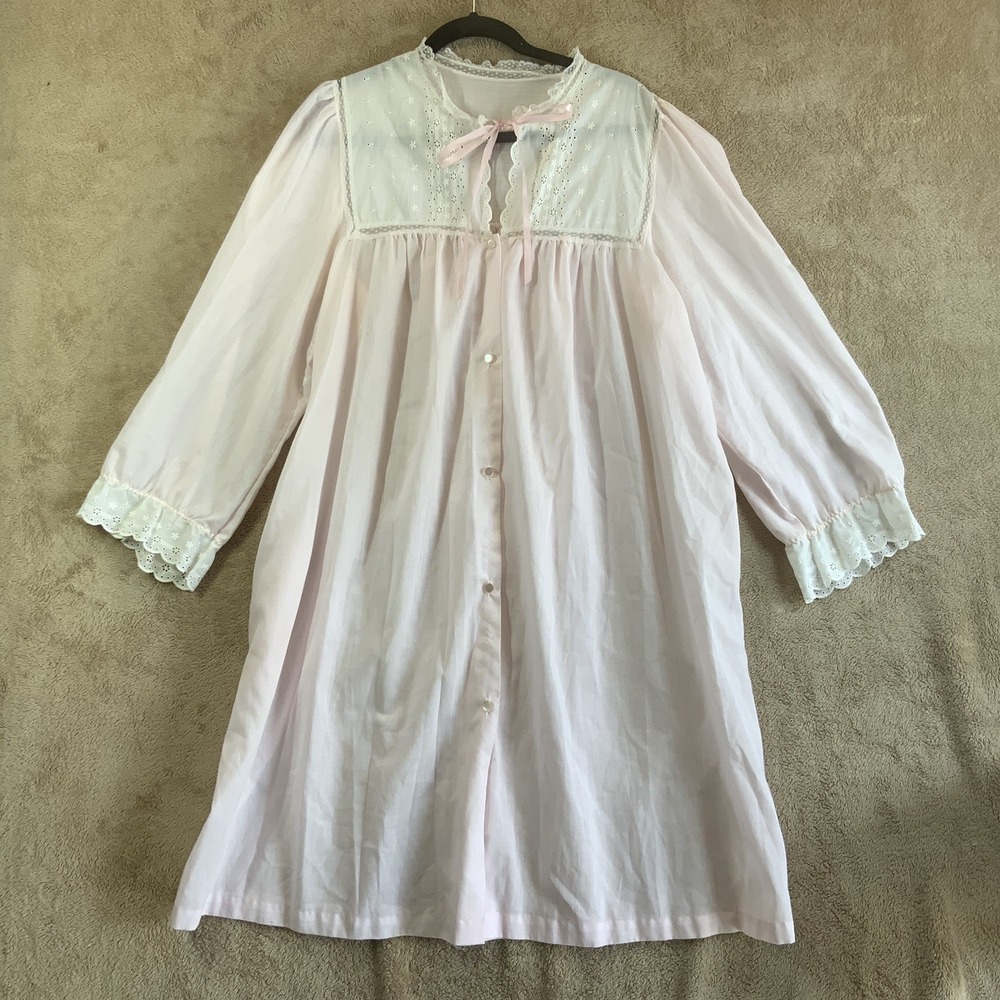 Vintage Sears Women's Pink‎ White Eyelet Sheer Robe Feminine Peasant Sz XL